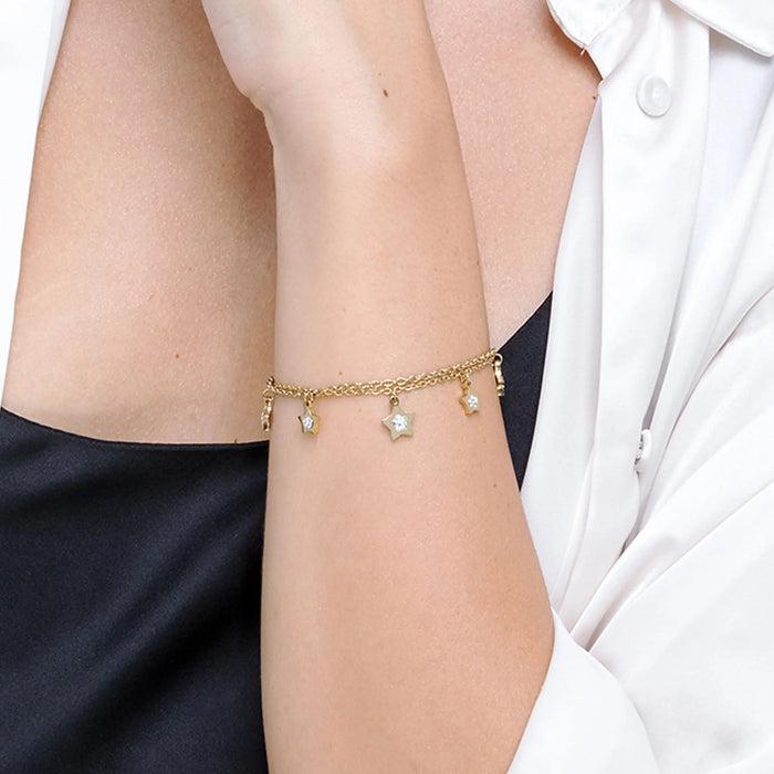 BRACCIALE DONNA IN ACCIAIO IP GOLD CON STELLE E CRISTALLI BIANCHI