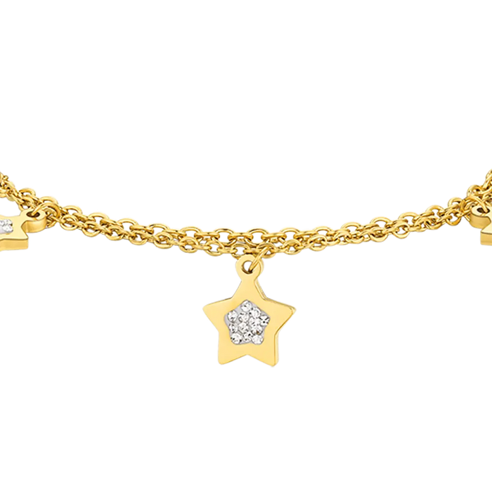 BRACCIALE DONNA IN ACCIAIO IP GOLD CON STELLE E CRISTALLI BIANCHI