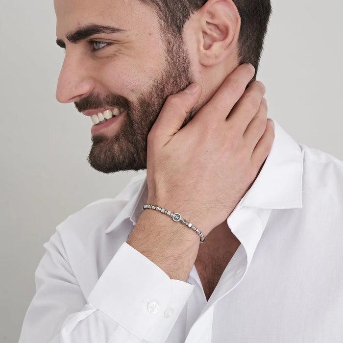 BRACCIALE UOMO IN ACCIAIO CON AGATA NERA E INFINITO