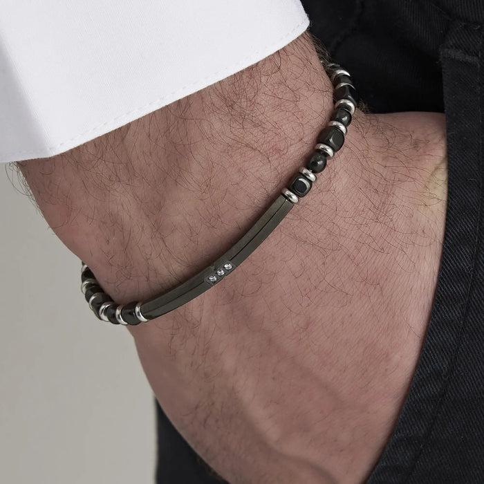 BRACCIALE UOMO IN ACCIAIO CON EMATITE ACCIAIO