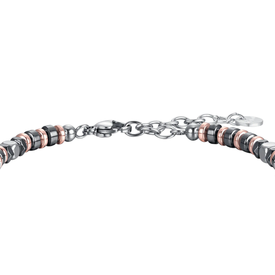 BRACCIALE UOMO IN ACCIAIO CON EMATITE GRIGIA ED IP ROSE