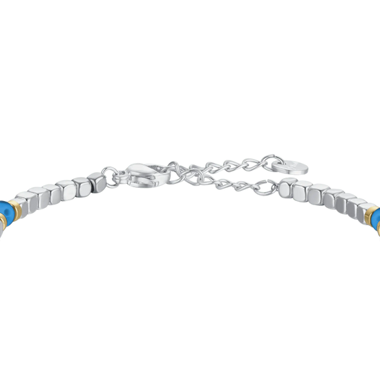 BRACCIALE UOMO IN ACCIAIO CON PIETRE AZZURRE ED ELEMENTI IP GOLD