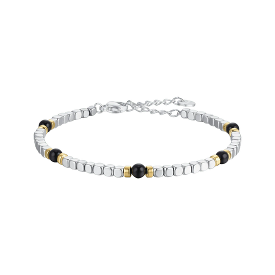 BRACCIALE UOMO IN ACCIAIO CON PIETRE NERE ED ELEMENTI IP GOLD