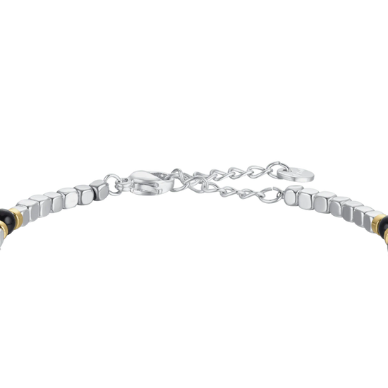BRACCIALE UOMO IN ACCIAIO CON PIETRE NERE ED ELEMENTI IP GOLD