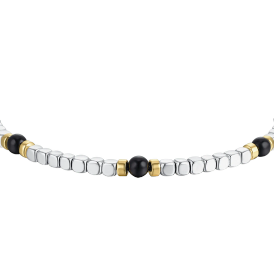 BRACCIALE UOMO IN ACCIAIO CON PIETRE NERE ED ELEMENTI IP GOLD