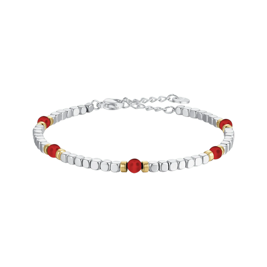 BRACCIALE UOMO IN ACCIAIO CON PIETRE ROSSE ED ELEMENTI IP GOLD