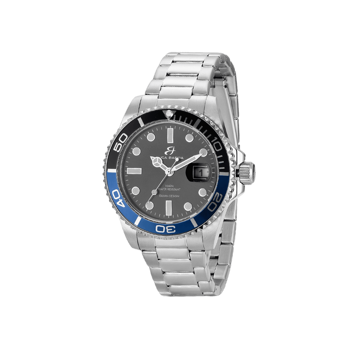 OROLOGIO UOMO CON CASSA IN ACCIAIO QUADRANTE NERO GHIERA NERA E BLU - BU105