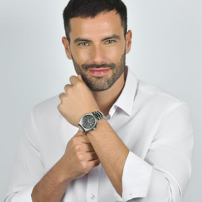 OROLOGIO UOMO IN ACCIAIO QUADRANTE NERO, DETTAGLI SILVER - BU113