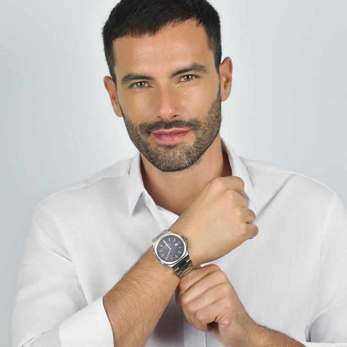 OROLOGIO UOMO IN ACCIAIO QUADRANTE BLU, DETTAGLI SILVER - BU114
