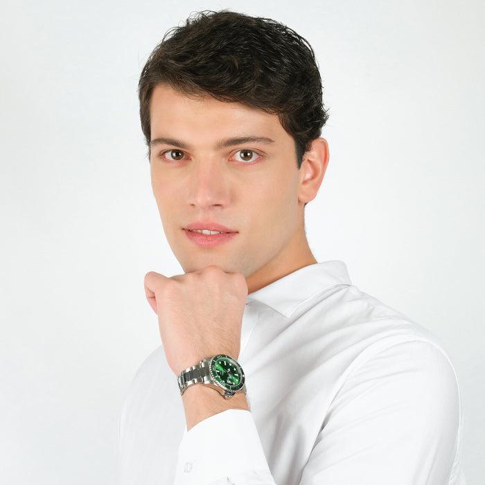 OROLOGIO CON CASSA IN ACCIAIO GHIERA VERDE QUADRANTE VERDE - BU99