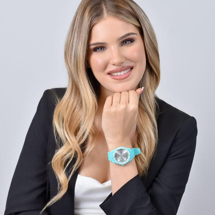 OROLOGIO DONNA IN SILICONE ACQUAMARINA E BIANCO - BW369