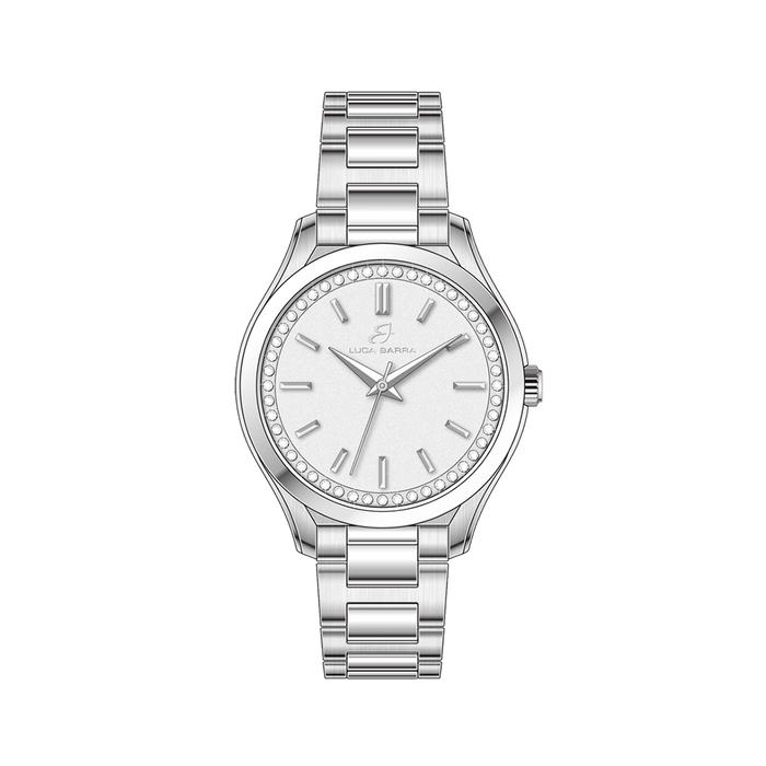 OROLOGIO DONNA IN ACCIAIO GHIERA CRISTALLI BIANCHI