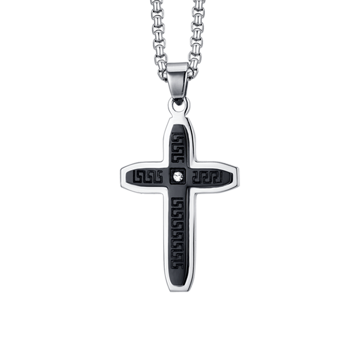 COLLANA UOMO IN ACCIAIO CROCE CON IP NERO