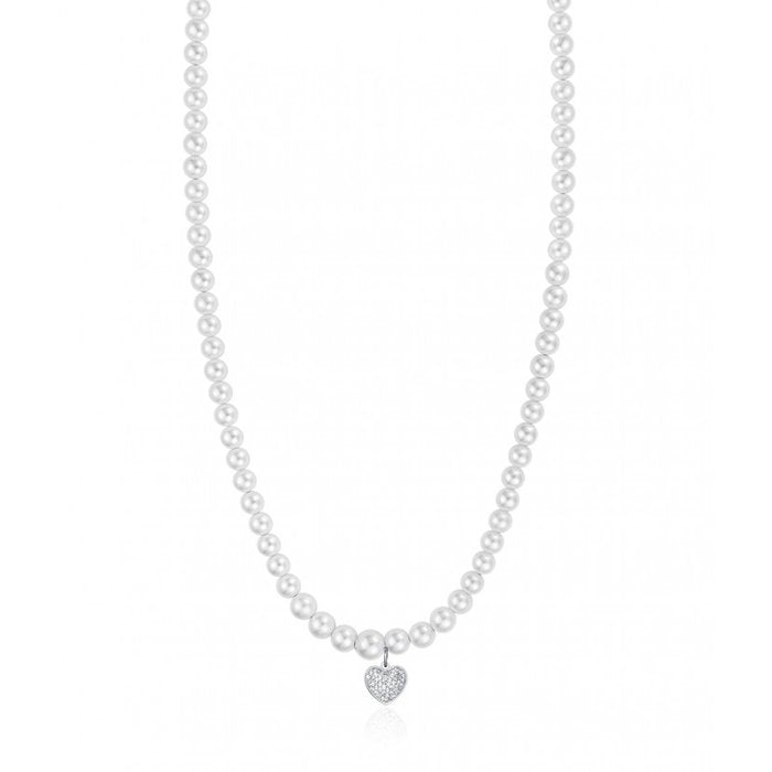 Collana Con Perle Bianche E Cuore Con Cristalli