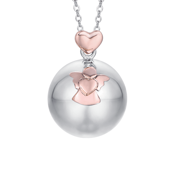 COLLANA DONNA IN ACCIAIO CIONDOLO IN METALLO CON ANGELO E CUORE