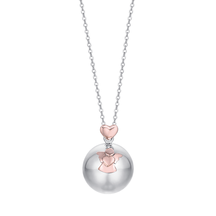 COLLANA DONNA IN ACCIAIO CIONDOLO IN METALLO CON ANGELO E CUORE