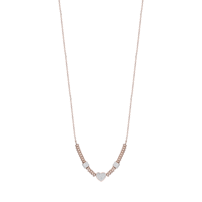 COLLANA IN ACCIAIO IP ROSE CON CUORE CON CRISTALLI BIANCHI