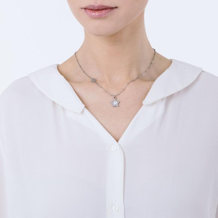 COLLANA DONNA IN ACCIAIO IP GOLD CON STELLE CON CRISTALLI BIANCHI