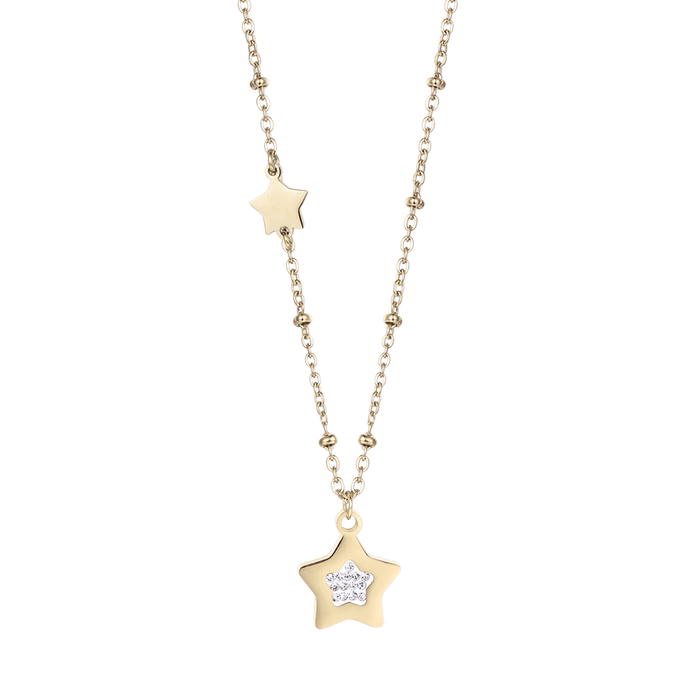 COLLANA DONNA IN ACCIAIO IP GOLD CON STELLE CON CRISTALLI BIANCHI