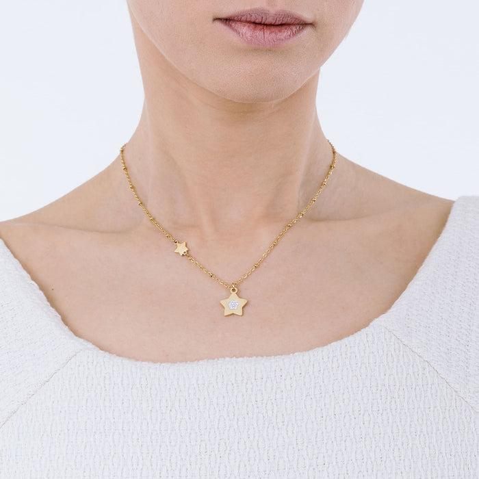 COLLANA DONNA IN ACCIAIO IP GOLD CON STELLE CON CRISTALLI BIANCHI