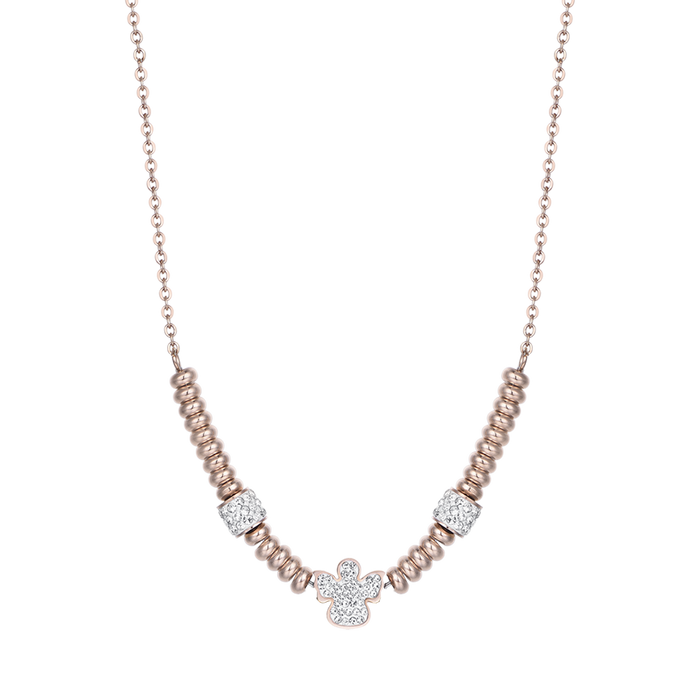 COLLANA IN ACCIAIO IP ROSE CON ANGELO CON CRISTALLI BIANCHI