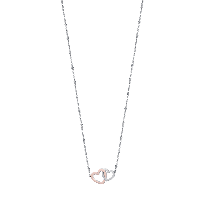 COLLANA IN ACCIAIO CON CUORI IN ACCIAIO E ACCIAIO IP ROSE