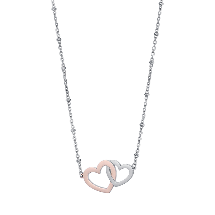 COLLANA IN ACCIAIO CON CUORI IN ACCIAIO E ACCIAIO IP ROSE