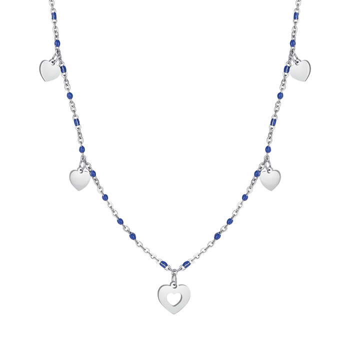 COLLANA IN ACCIAIO CON CUORI E PIETRE BLU