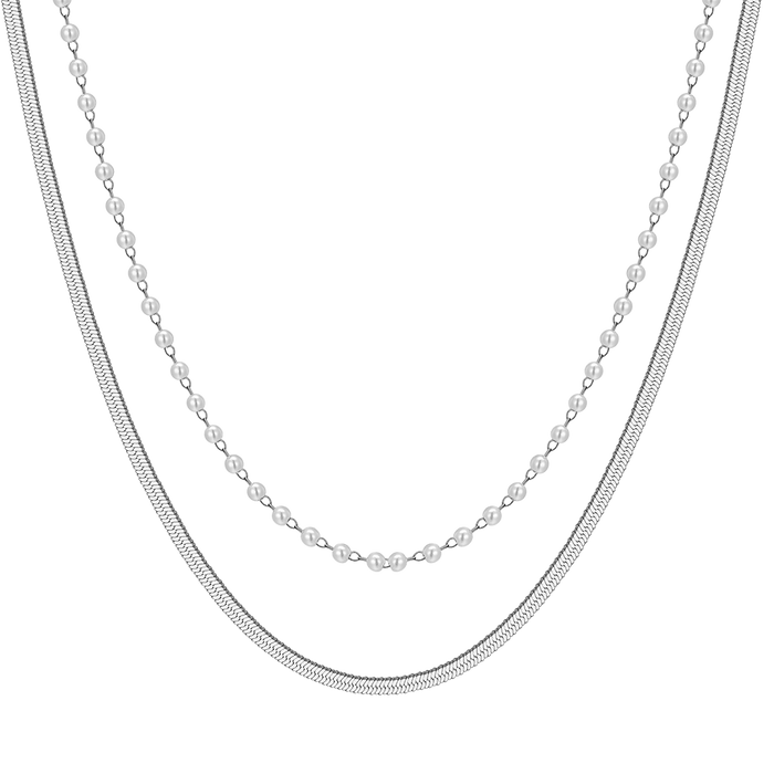COLLANA DONNA IN ACCIAIO CON PERLE BIANCHE
