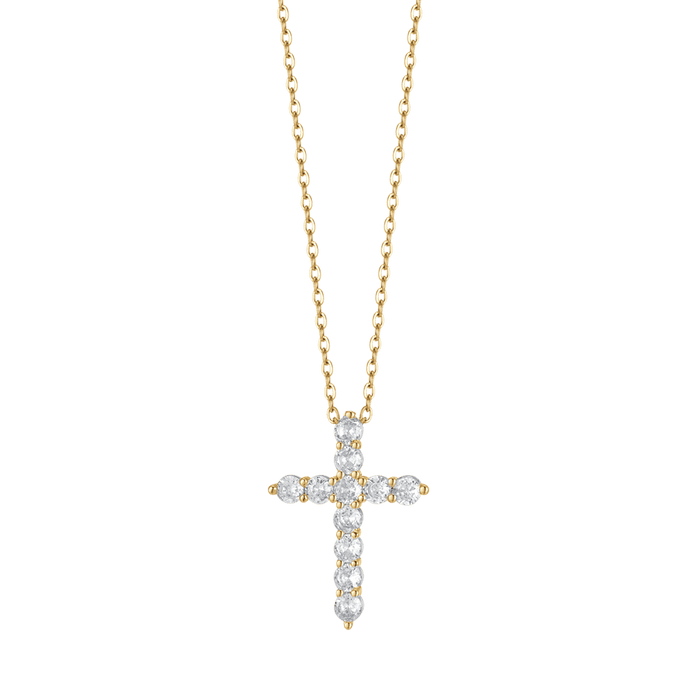 COLLANA DONNA IN ACCIAIO IP GOLD CON CROCE CON CRISTALLI BIANCHI