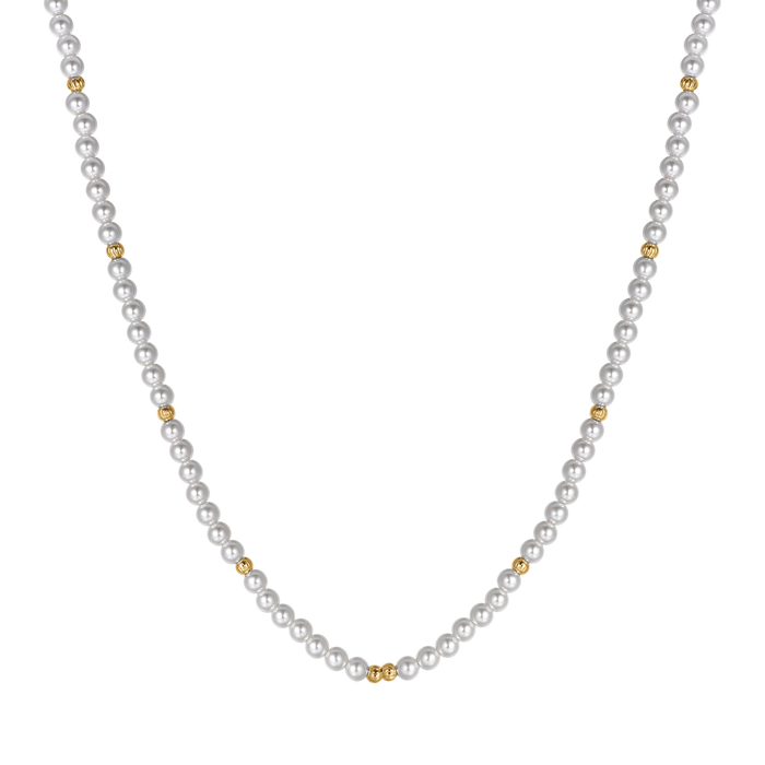 COLLANA DONNA IN ACCIAIO IP GOLD CON PERLE ED ELEMENTI IN ACCIAIO IP GOLD