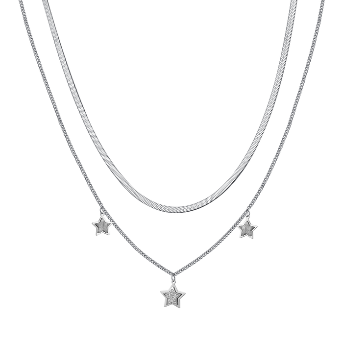 COLLANA DONNA IN ACCIAIO STELLE CON CRISTALLI BIANCHI