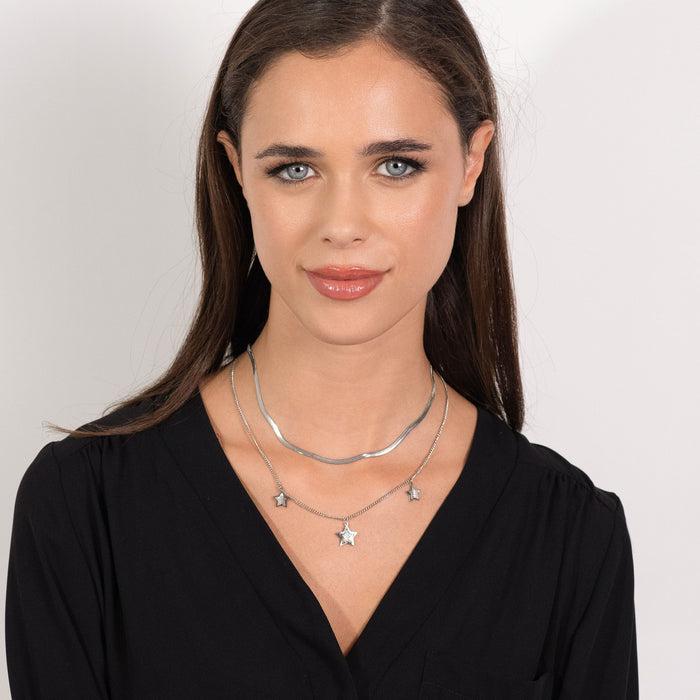 COLLANA DONNA IN ACCIAIO STELLE CON CRISTALLI BIANCHI