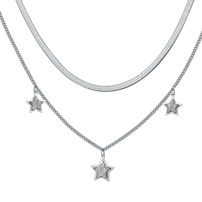 COLLANA DONNA IN ACCIAIO STELLE CON CRISTALLI BIANCHI