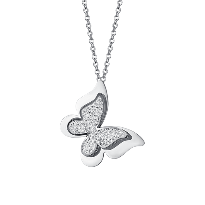 COLLANA DONNA IN ACCIAIO FARFALLE CON CRISTALLI BIANCHI