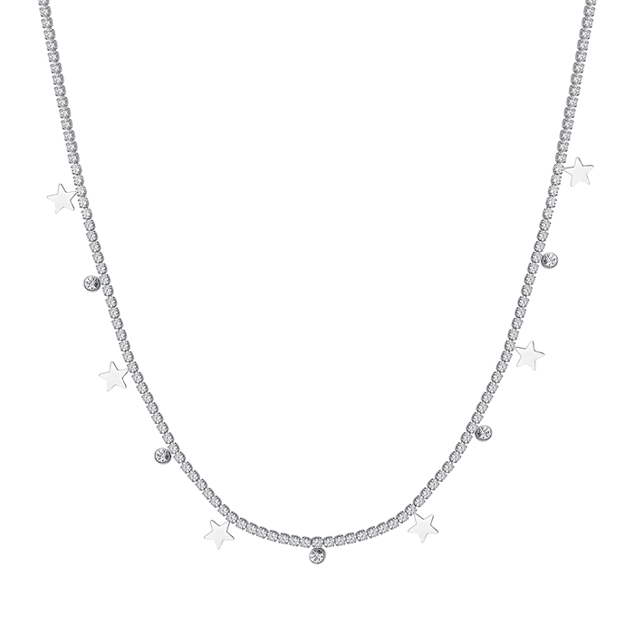 COLLANA TENNIS DONNA IN ACCIAIO CON CRISTALLI BIANCHI E STELLE