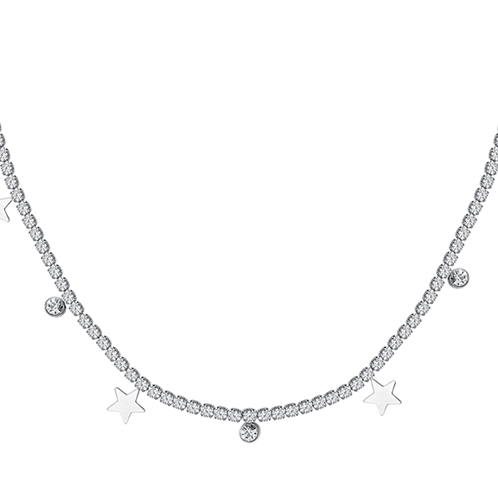 COLLANA TENNIS DONNA IN ACCIAIO CON CRISTALLI BIANCHI E STELLE
