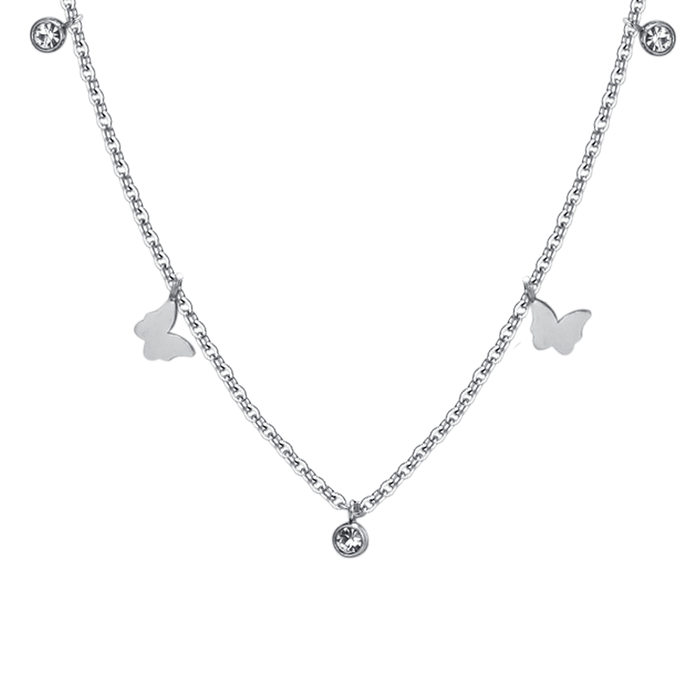 COLLANA DONNA IN ACCIAIO FARFALLE E CRISTALLI