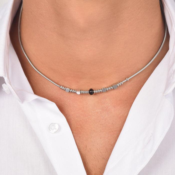 COLLANA UOMO IN ACCIAIO CON AGATA NERA