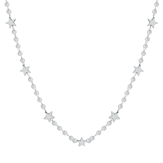 COLLANA DONNA IN ACCIAIO CON PERLE BIANCHE E STELLE