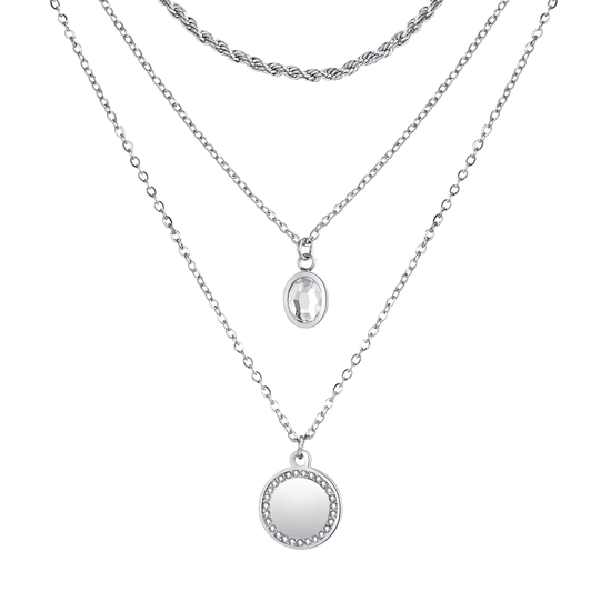 COLLANA DONNA IN ACCIAIO CON PIASTRA E CRISTALLO BIANCO