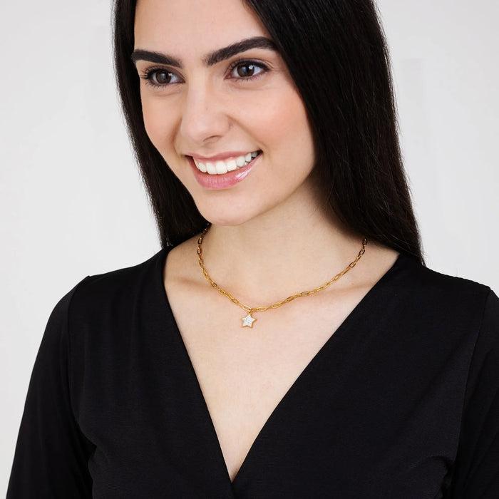 COLLANA DONNA IN ACCIAIO IP GOLD CON STELLA E CRISTALLI BIANCHI