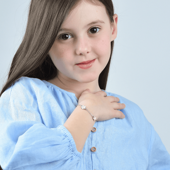 BRACCIALE BAMBINA IN ACCIAIO CON FIORI