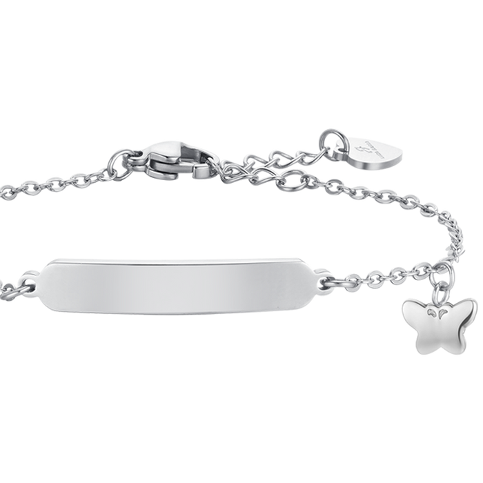 BRACCIALE BAMBINA IN ACCIAIO CON FARFALLE E PIASTRA
