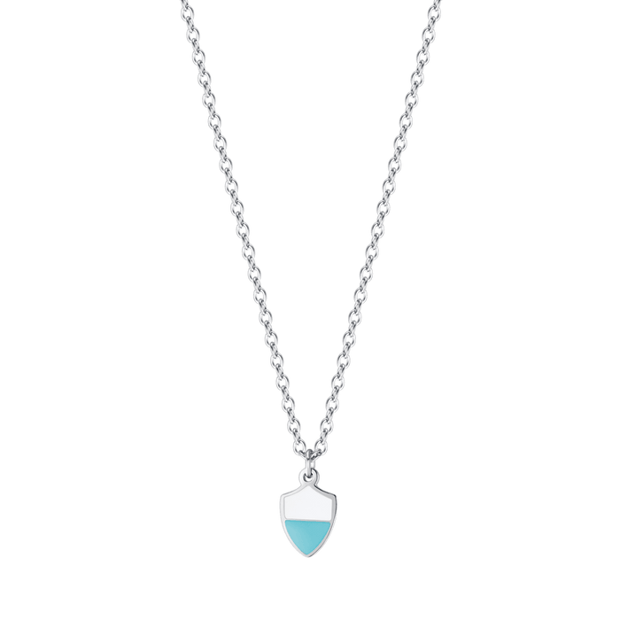 COLLANA BAMBINO IN ACCIAIO CON SMALTO BIANCO E AZZURRO
