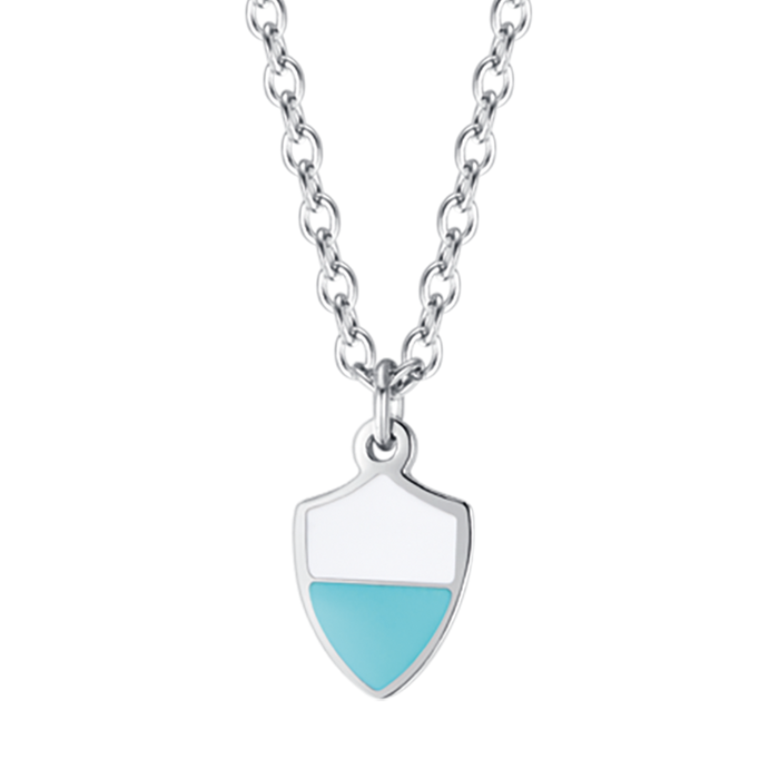 COLLANA BAMBINO IN ACCIAIO CON SMALTO BIANCO E AZZURRO