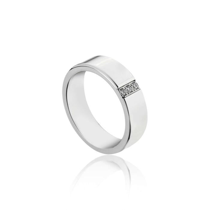 Anello In Acciaio E Zirconi Bianchi