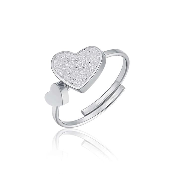 Anello Regolabile In Acciaio Con Cuori Con Glitter Bianco