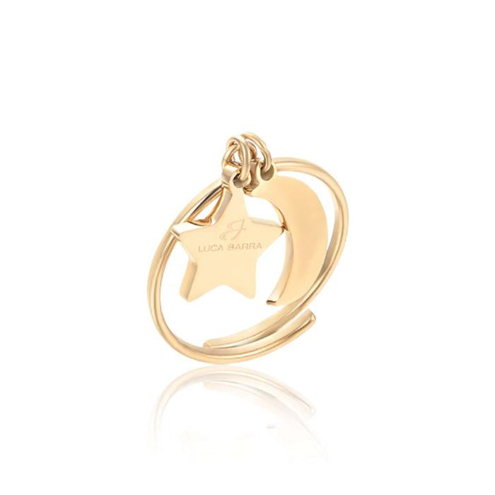Anello In Acciaio Ip Gold Con Stella E Luna
