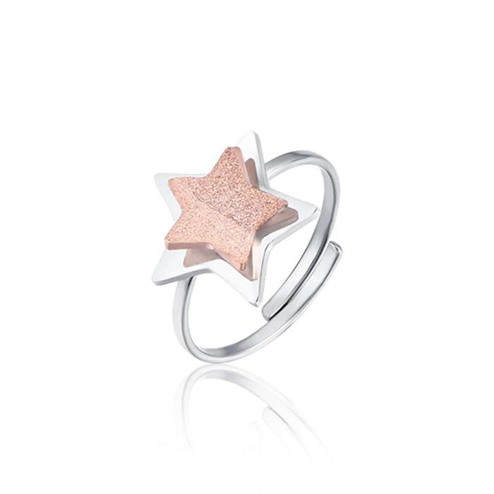 Anello In Acciaio Con Stella E Glitter Ip Rose